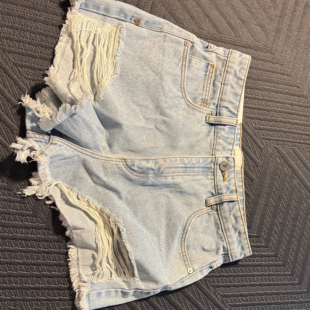 Abrand Frayed Light Blue Jean Shorts